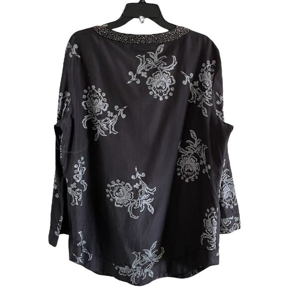 Chico’s Silk Tunic Top Beaded Floral Split Neck Blouse Black Size 3/XL - Picture 4 of 8